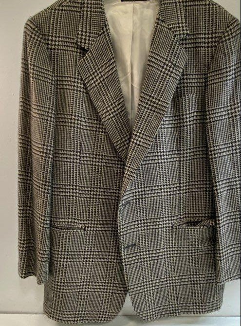 Vintage Brooks Brothers Black-and-White Glen Plaid Tweed Sport Coat, ~44 Chest