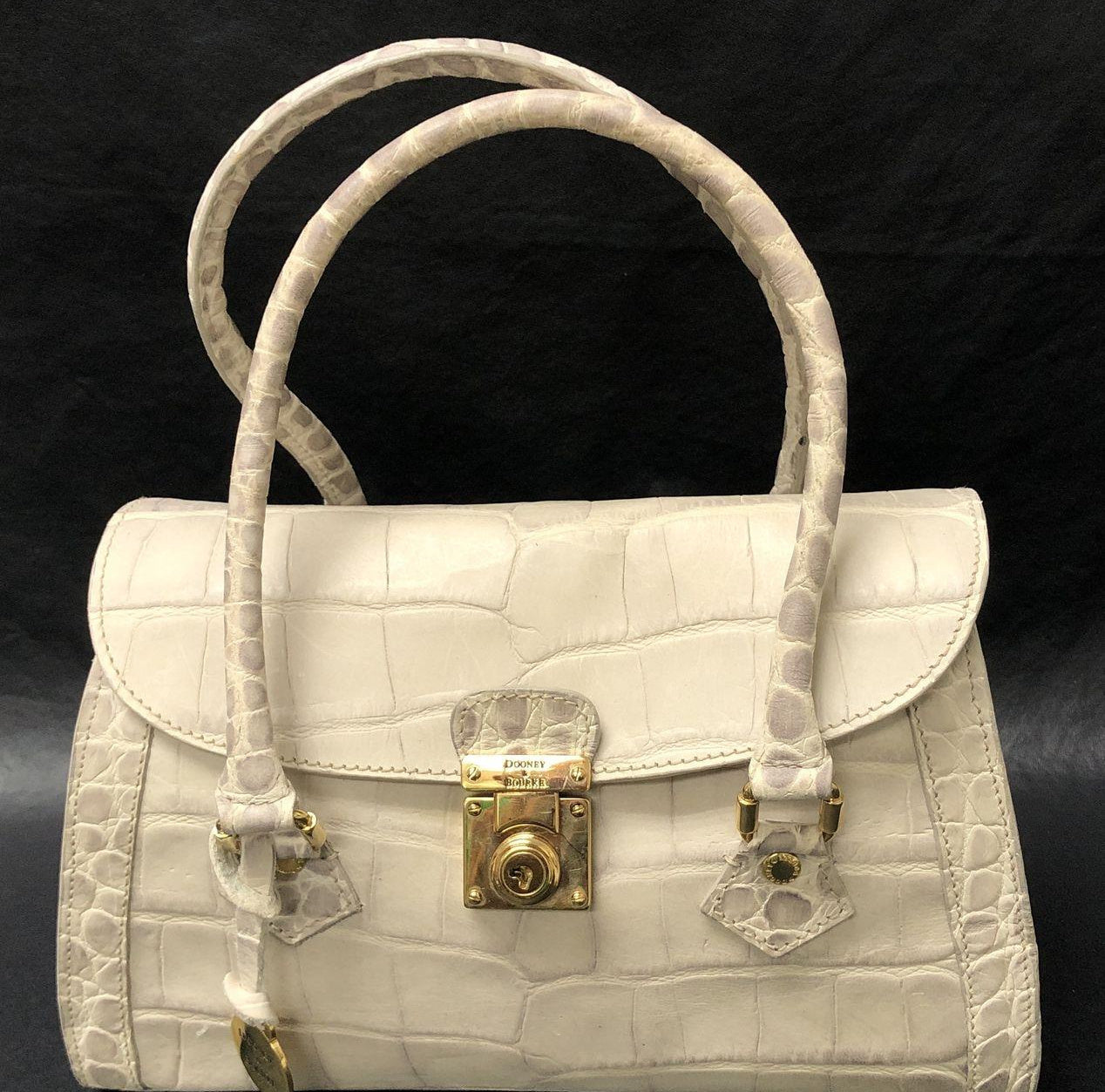 Dooney & Bourke White Leather Croc Embossed Satchel Handbag