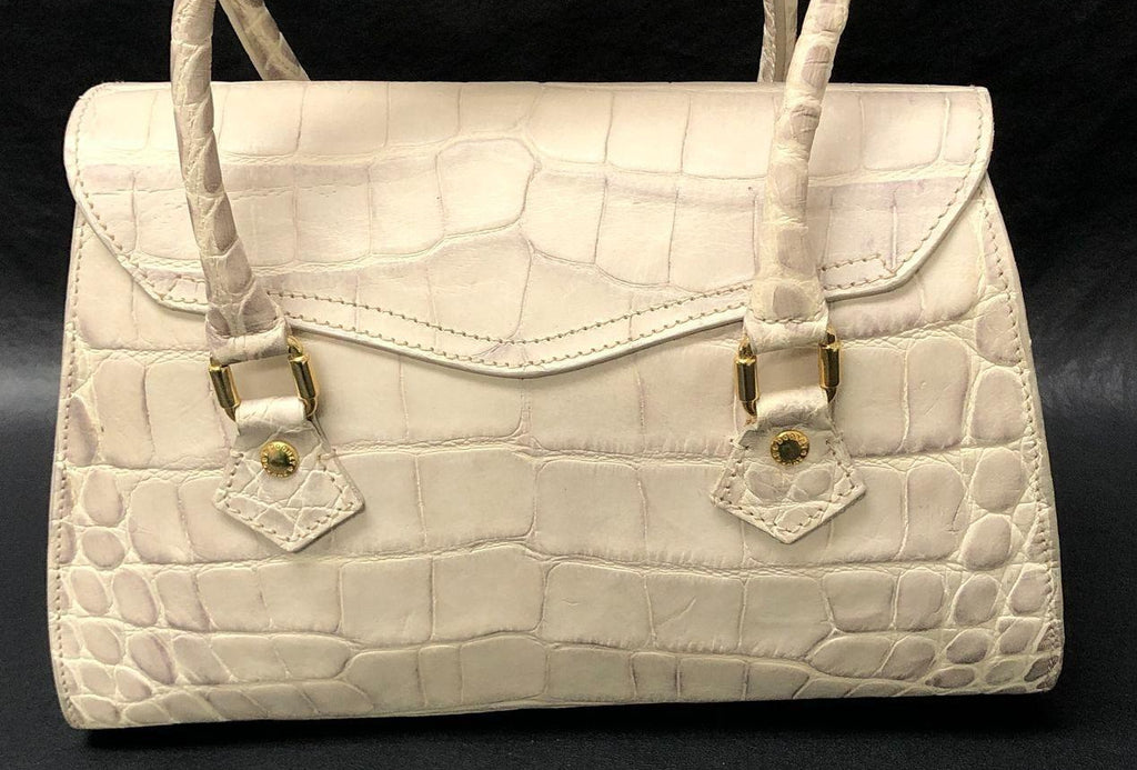 Dooney & Bourke White Leather Croc Embossed Satchel Handbag