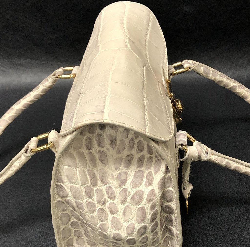 Dooney & Bourke White Leather Croc Embossed Satchel Handbag