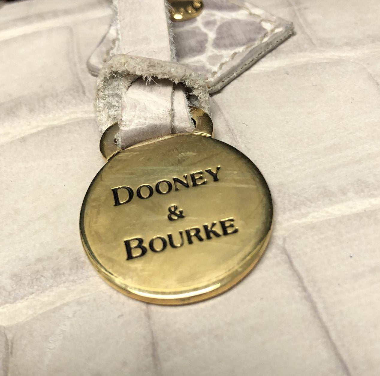 Dooney & Bourke White Leather Croc Embossed Satchel Handbag