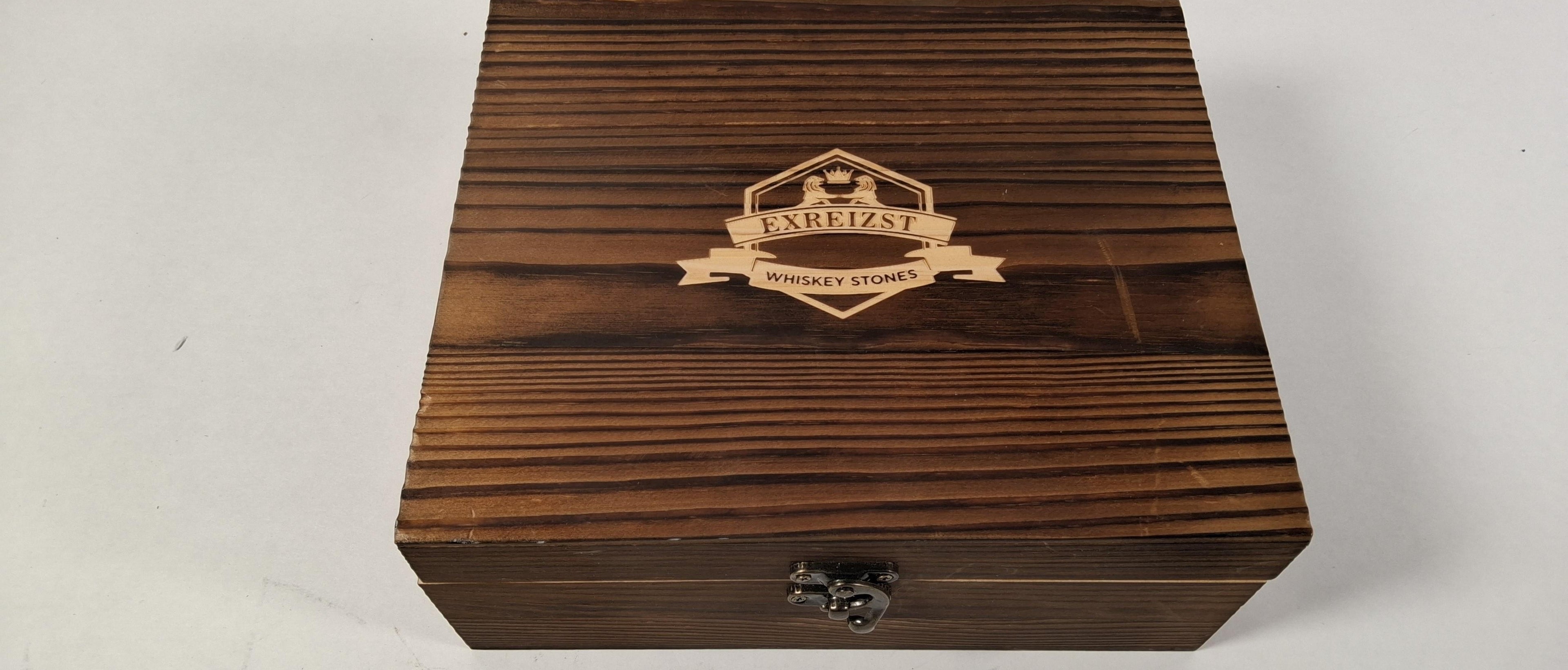 Whiskey Stones Bar Kit with Glasses in Wood Gift Box