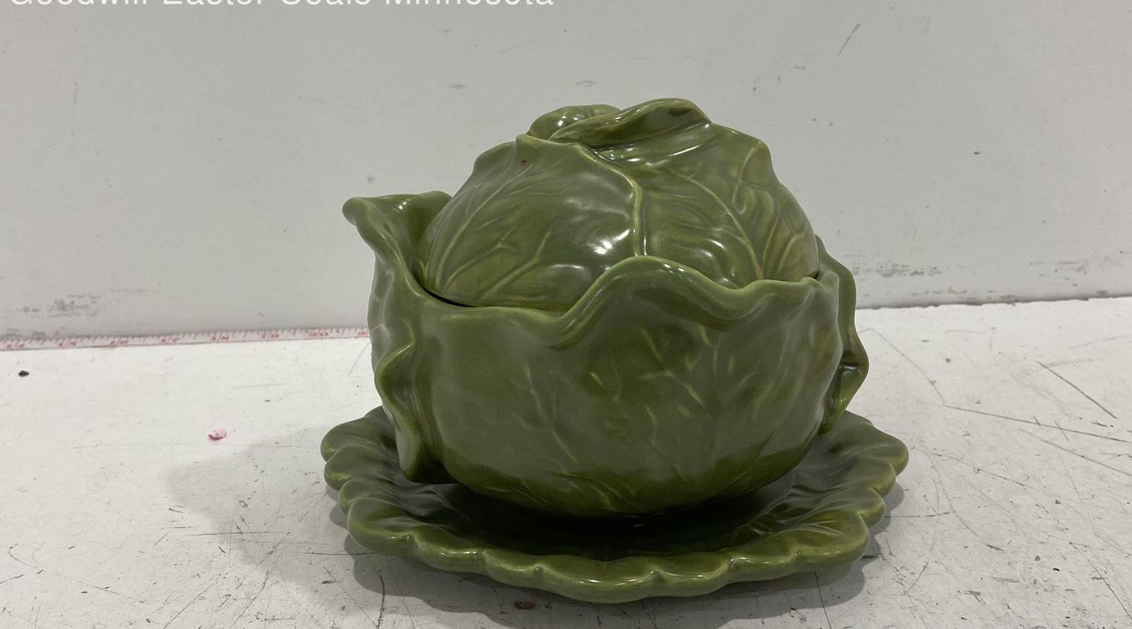 Holland Cabbage Head Shaped Ceramic Soup Tureen with Underplate