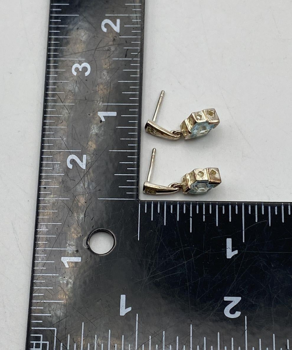 Blue Topaz and Moissanite 925 Sterling Silver Stud Earrings | Faceted Gemstone Pair