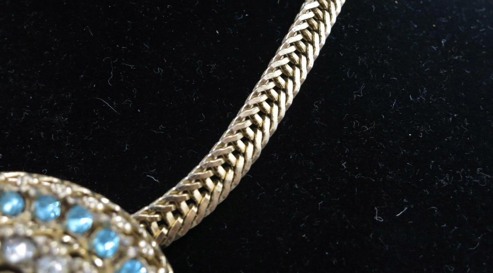 Vintage Coro Blue and White Rhinestone Choker Necklace | 13" Gold Tone Signed Necklace (MISSING STONES)