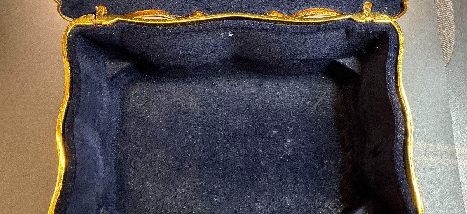 Ornate Blue & Gold Baroque Jewelry Box with Velvet Interior
