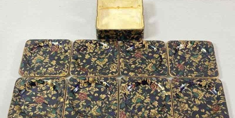 (SOLD) Eight Vintage Black Floral Coasters Made in Japan