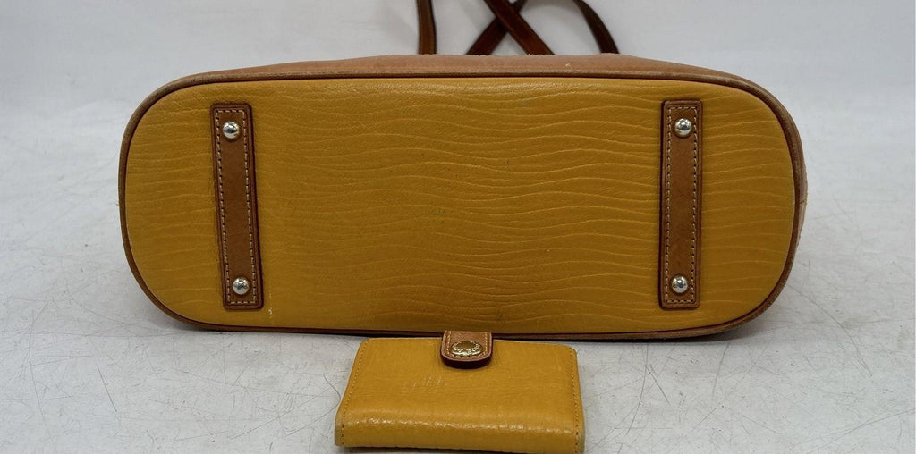 Dooney and Bourke Mustard Yellow Pebbled Leather Shopper Tote with Matching Wallet Set