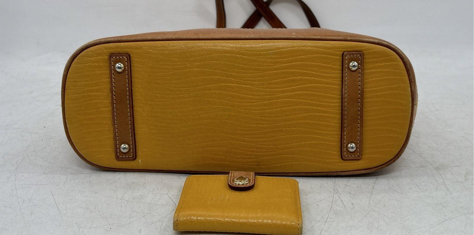 Dooney and Bourke Mustard Yellow Pebbled Leather Shopper Tote with Matching Wallet Set