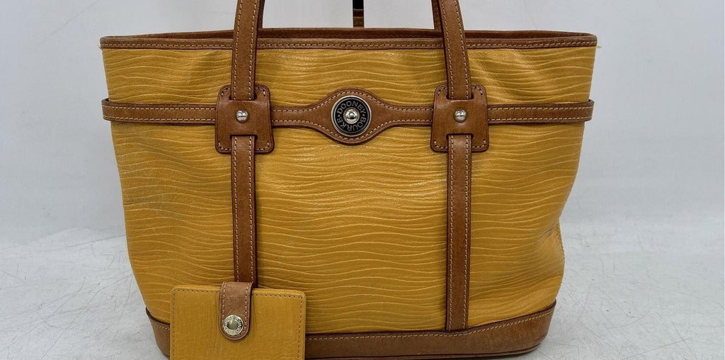 Dooney and Bourke Mustard Yellow Pebbled Leather Shopper Tote with Matching Wallet Set