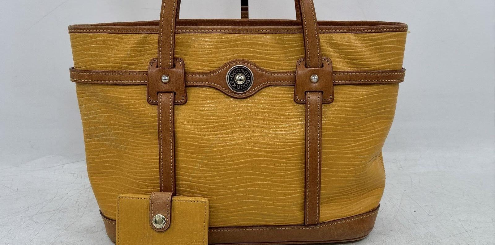Dooney and Bourke Mustard Yellow Pebbled Leather Shopper Tote with Matching Wallet Set