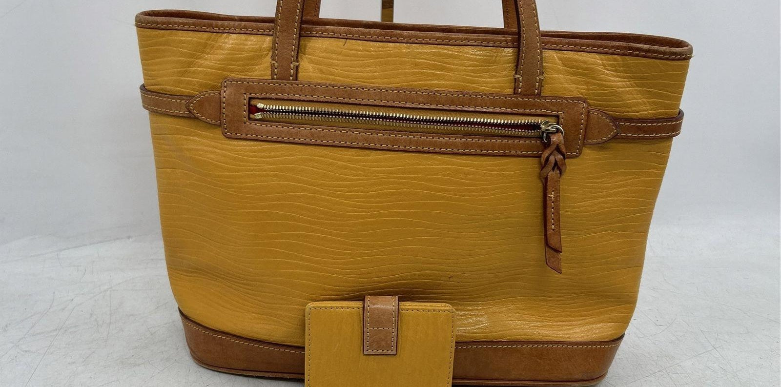 Dooney and Bourke Mustard Yellow Pebbled Leather Shopper Tote with Matching Wallet Set