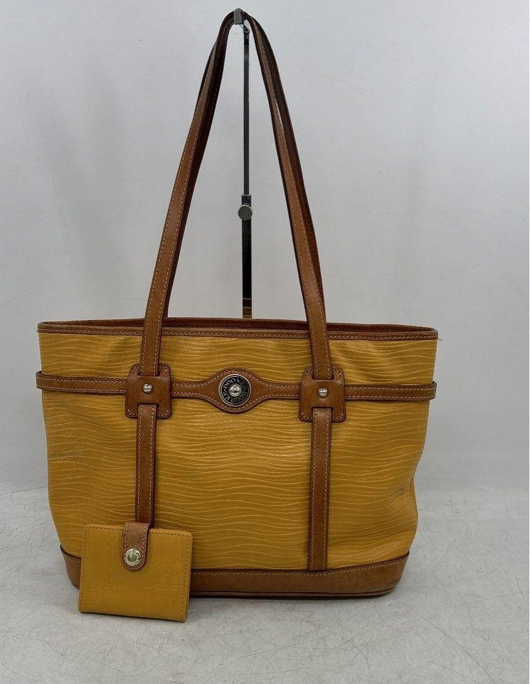 Dooney and Bourke Mustard Yellow Pebbled Leather Shopper Tote with Matching Wallet Set