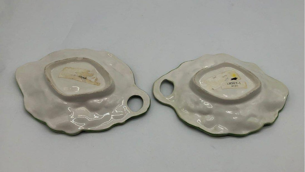 Fitz & Floyd Spring Floral Handled Bonbon Dishes Set of 2 Textured Majolica Style