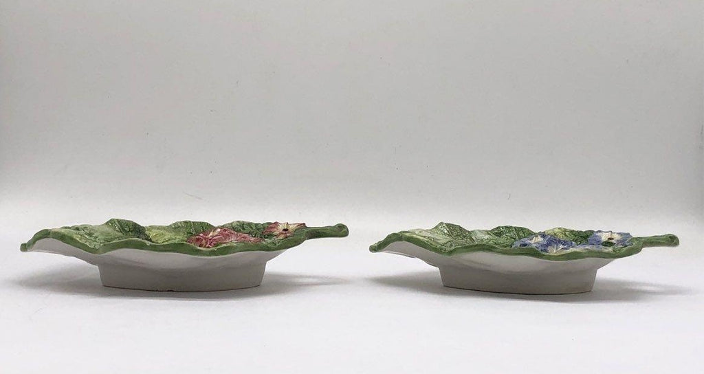 Fitz & Floyd Spring Floral Handled Bonbon Dishes Set of 2 Textured Majolica Style