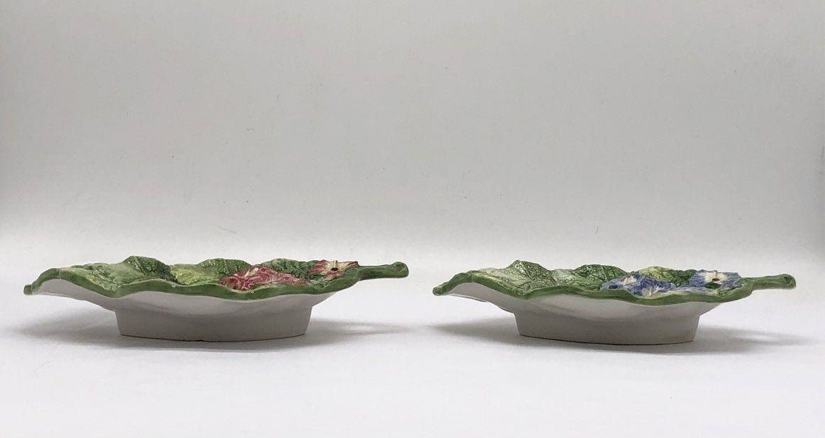Fitz & Floyd Spring Floral Handled Bonbon Dishes Set of 2 Textured Majolica Style