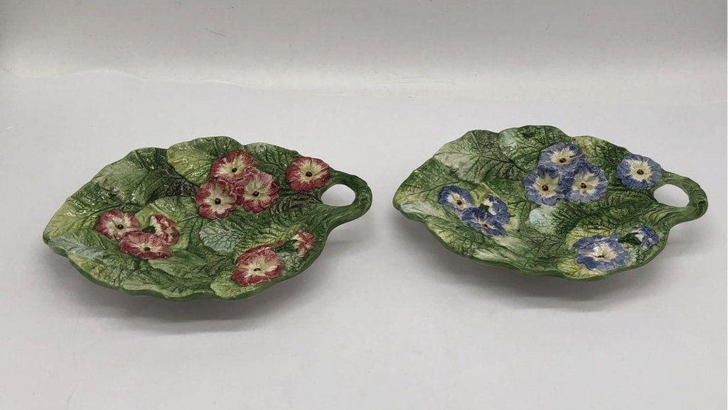 Fitz & Floyd Spring Floral Handled Bonbon Dishes Set of 2 Textured Majolica Style