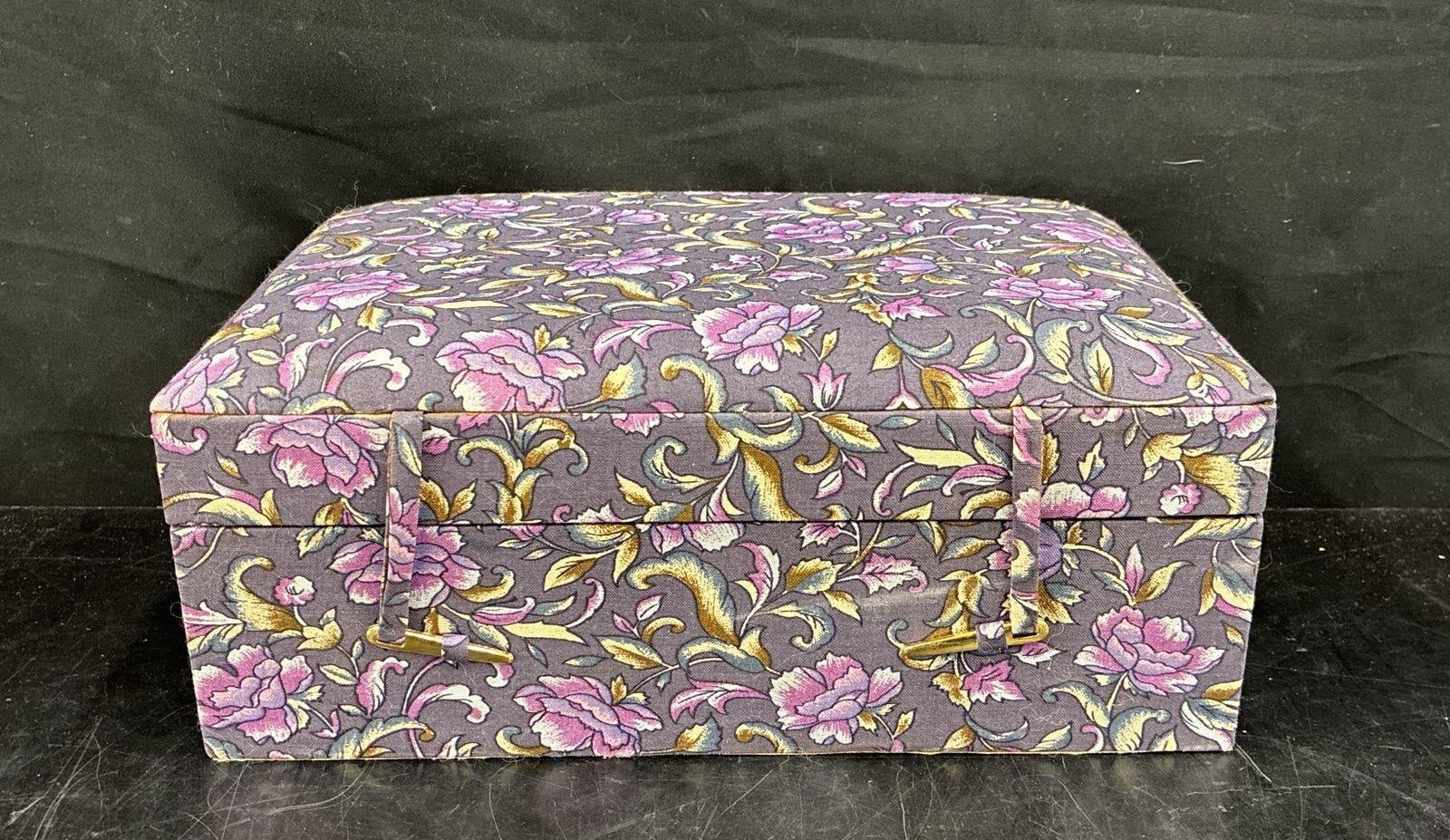 Vintage Floral Fabric Jewelry Box With Ring Rolls