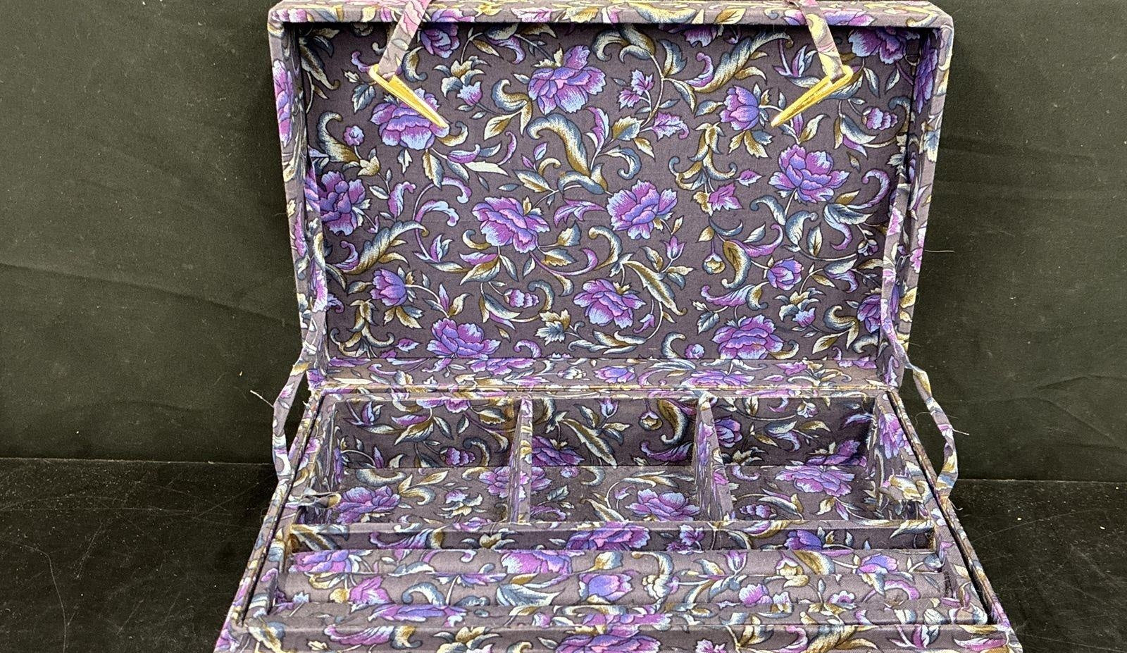 Vintage Floral Fabric Jewelry Box With Ring Rolls
