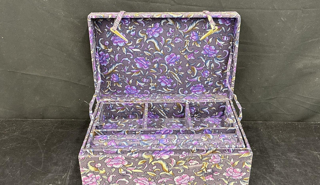 Vintage Floral Fabric Jewelry Box With Ring Rolls