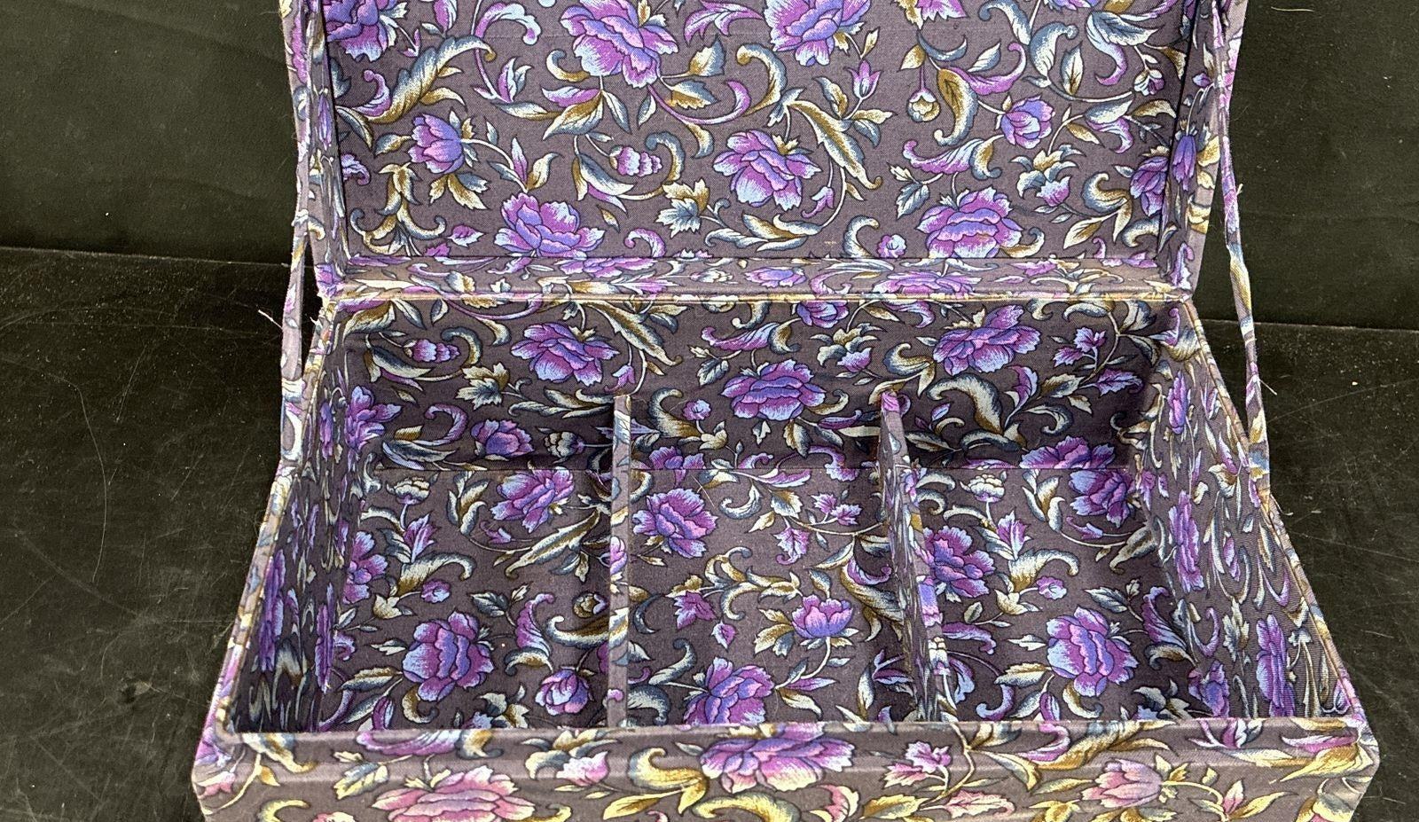 Vintage Floral Fabric Jewelry Box With Ring Rolls