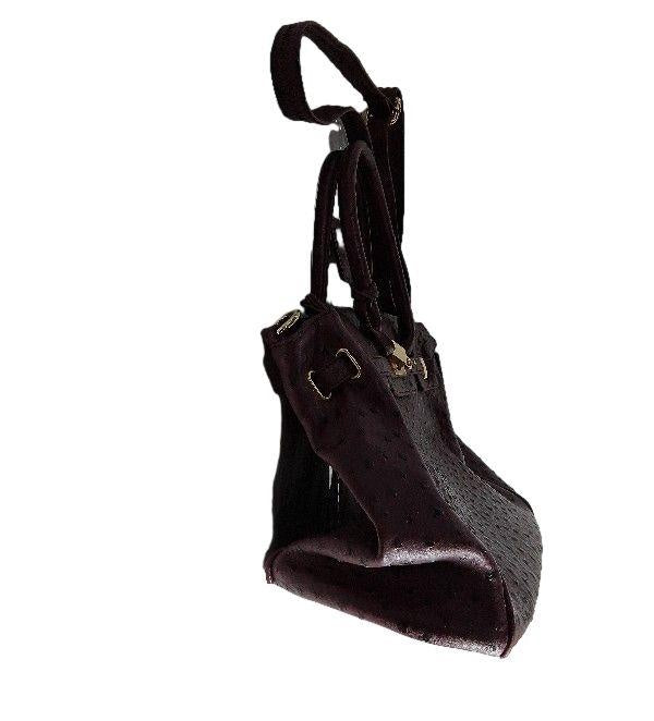 Mount Noble Plum Ostrich Embossed Shoulder Bag with Zipper Satchel Handbag