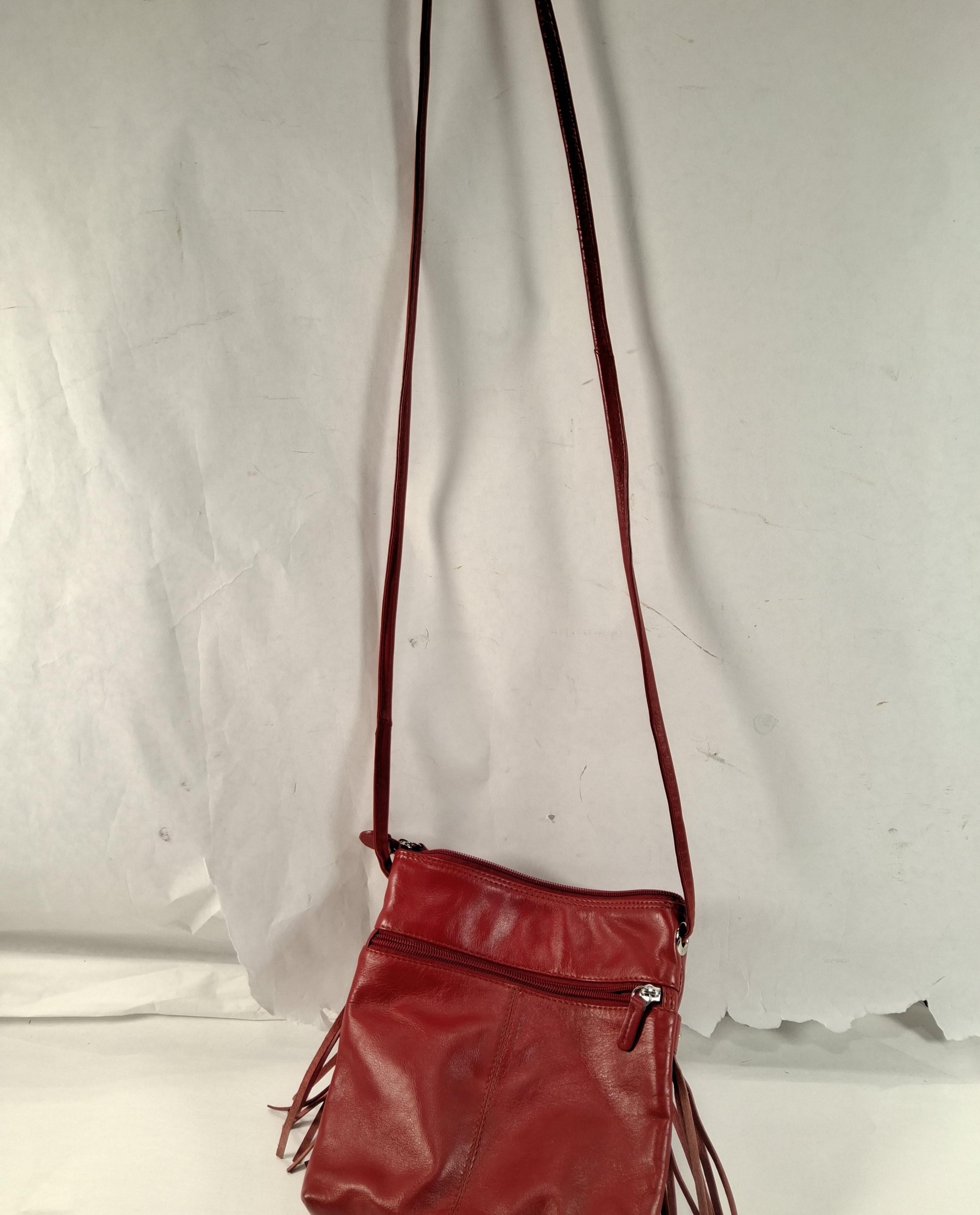 Vintage Red Leather Fringe Crossbody Bag with Stud Details | Boho Western Festival Purse