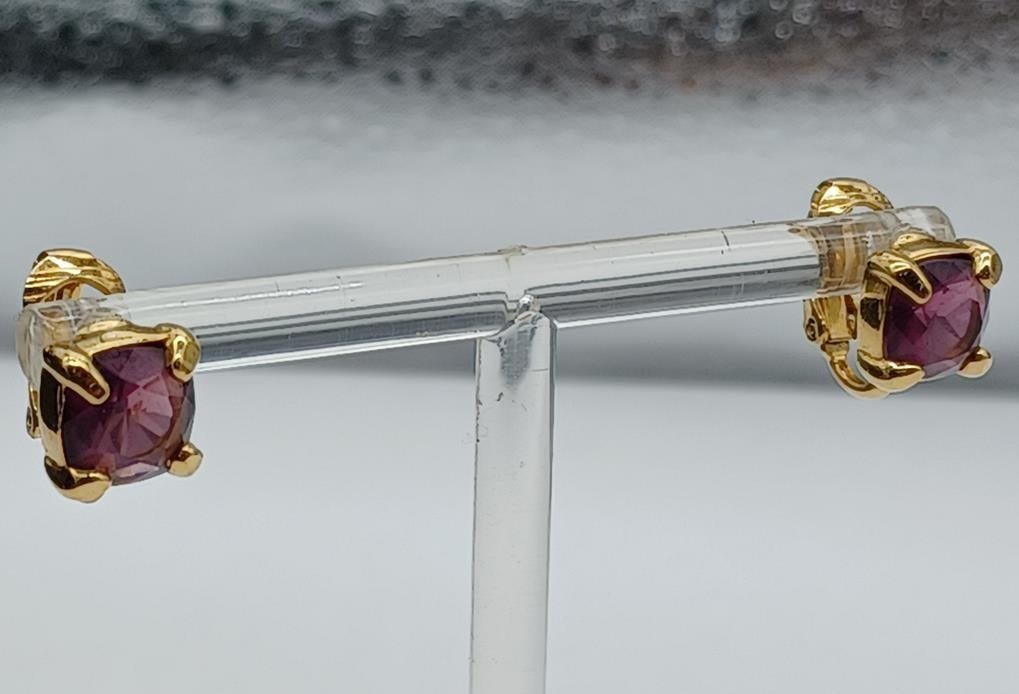 Swarovski Purple Crystal Square Clip-On Earrings Gold Tone | Vintage Signed Designer Earrings
