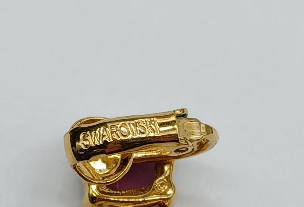 Swarovski Purple Crystal Square Clip-On Earrings Gold Tone | Vintage Signed Designer Earrings