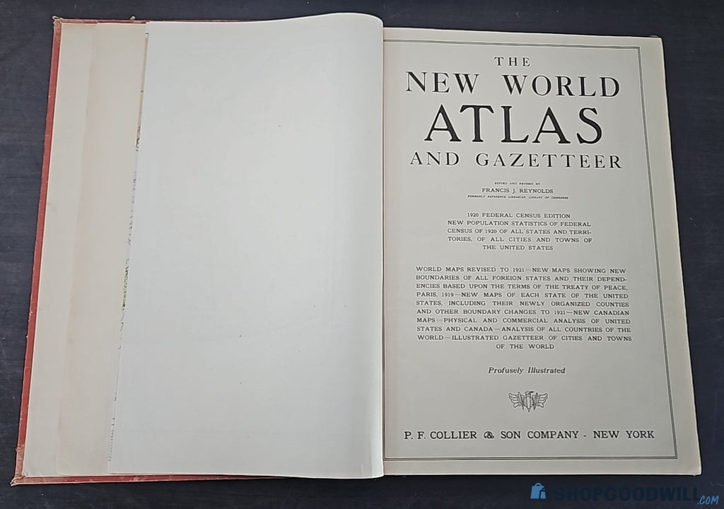 The New World Atlas and Gazetteer 1921 Hardcover Vintage Maps P.F. Collier