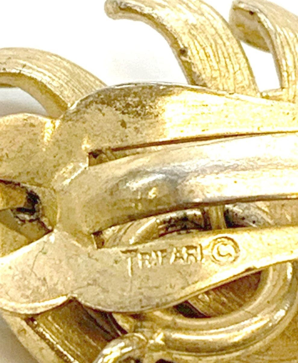 Trifari Gold Tone Vintage Sweater Clip Earrings