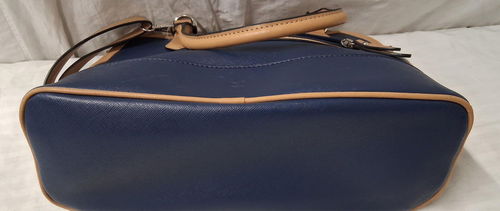 Giani Bernini Navy Blue Satchel Shoulder Bag with Tan Trim | Adjustable Crossbody Strap