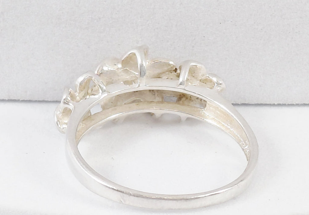 925 Sterling Silver Pink Cubic Zirconia Floral Ring Size 7.75 Flower Cluster Statement Ring