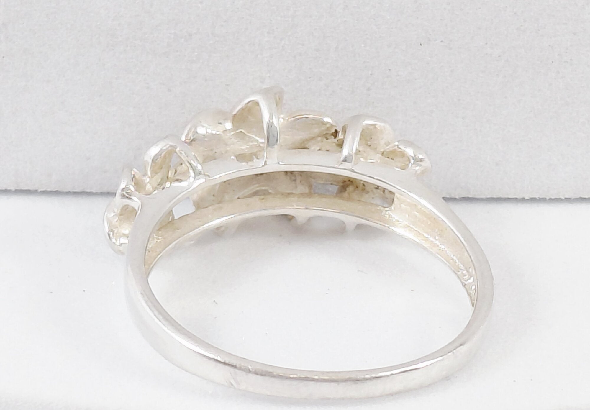 925 Sterling Silver Pink Cubic Zirconia Floral Ring Size 7.75 Flower Cluster Statement Ring