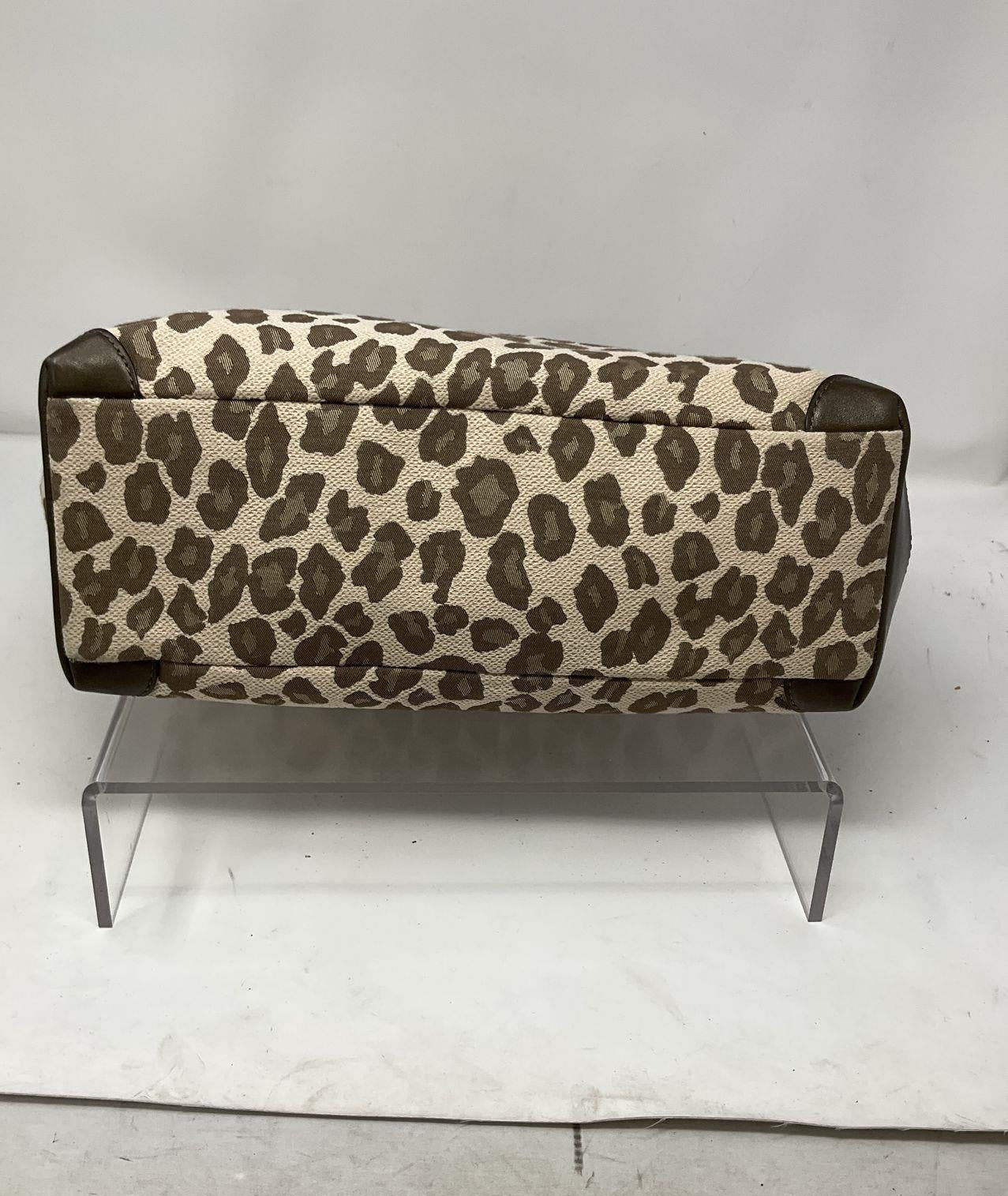 Coach Ocelot Leopard Jacquard Tote Bag Natural Brown Leather Trim Shoulder Shopper