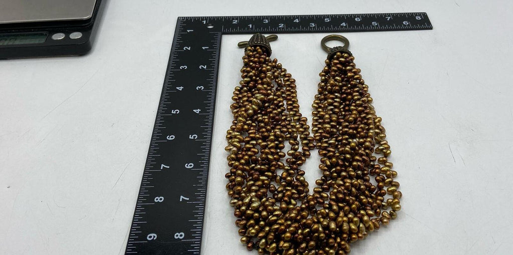 Vintage Gold Tone Faux Pearl Cluster Statement Necklace | Multi-Strand Bib Collar Necklace