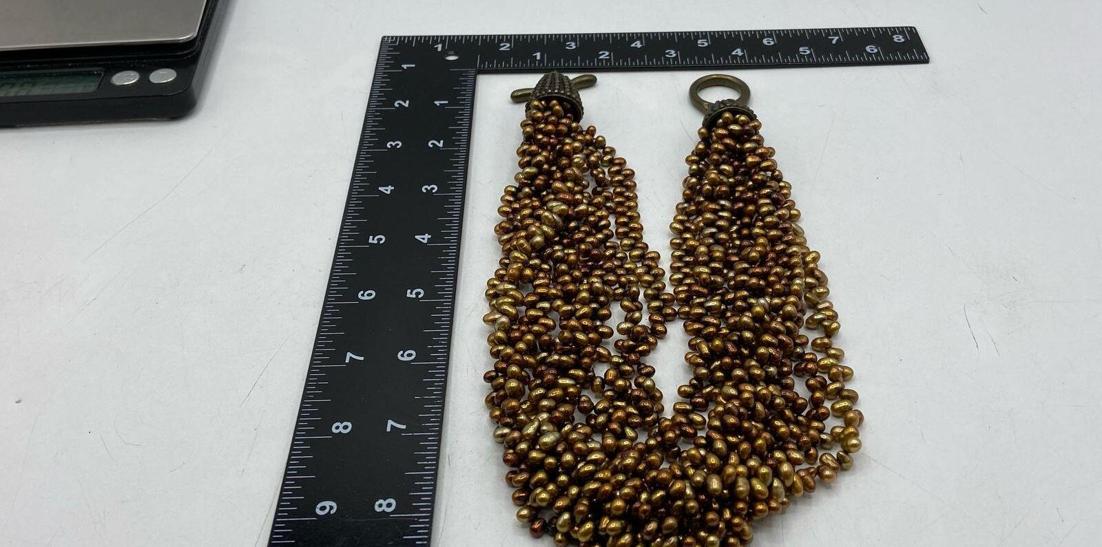 Vintage Gold Tone Faux Pearl Cluster Statement Necklace | Multi-Strand Bib Collar Necklace