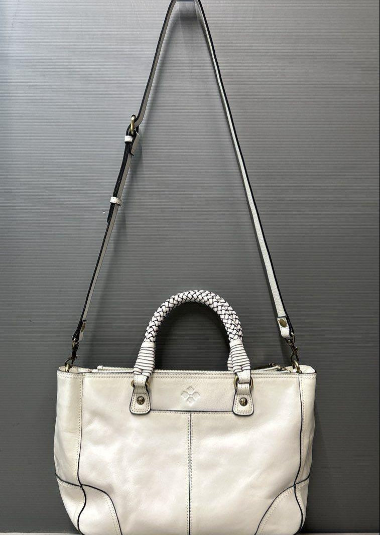 Patricia Nash Cortona Ivory Woven Leather Tote Bag with Tassel Charm