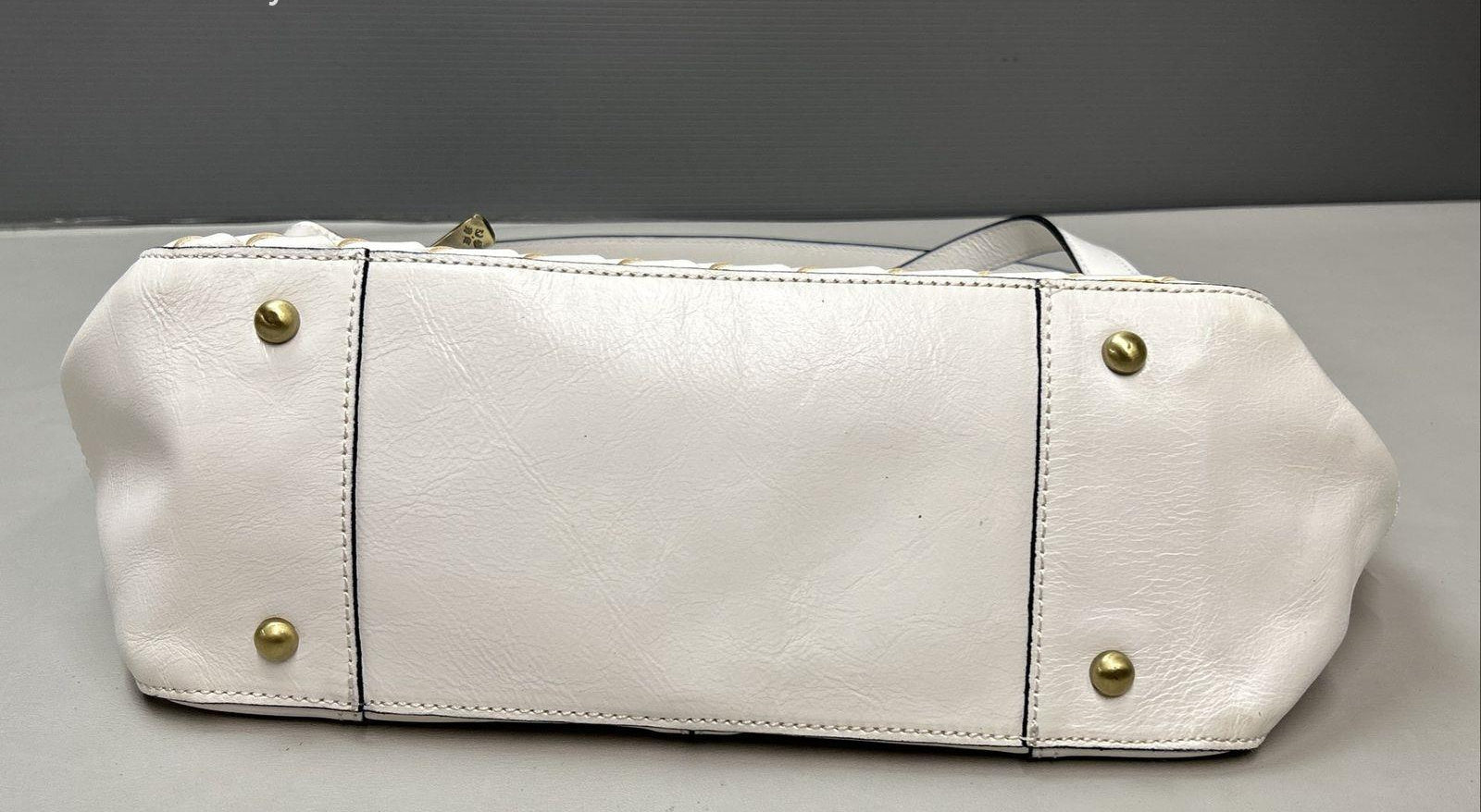 Patricia Nash Cortona Ivory Woven Leather Tote Bag with Tassel Charm