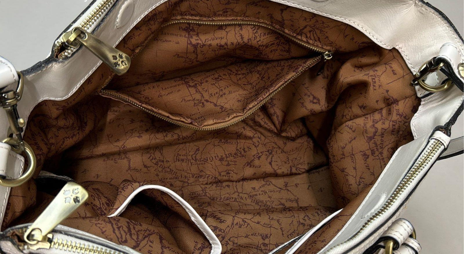 Patricia Nash Cortona Ivory Woven Leather Tote Bag with Tassel Charm