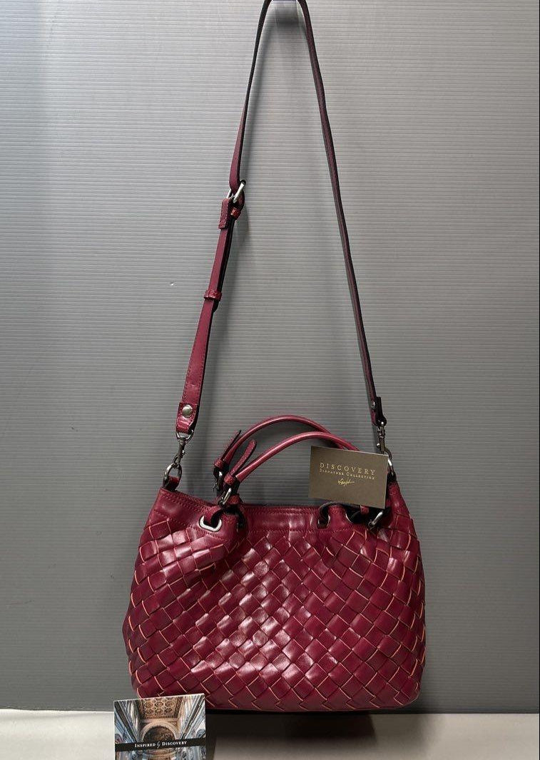 Patricia Nash Rometta Magenta Woven Leather Satchel Tote Bag