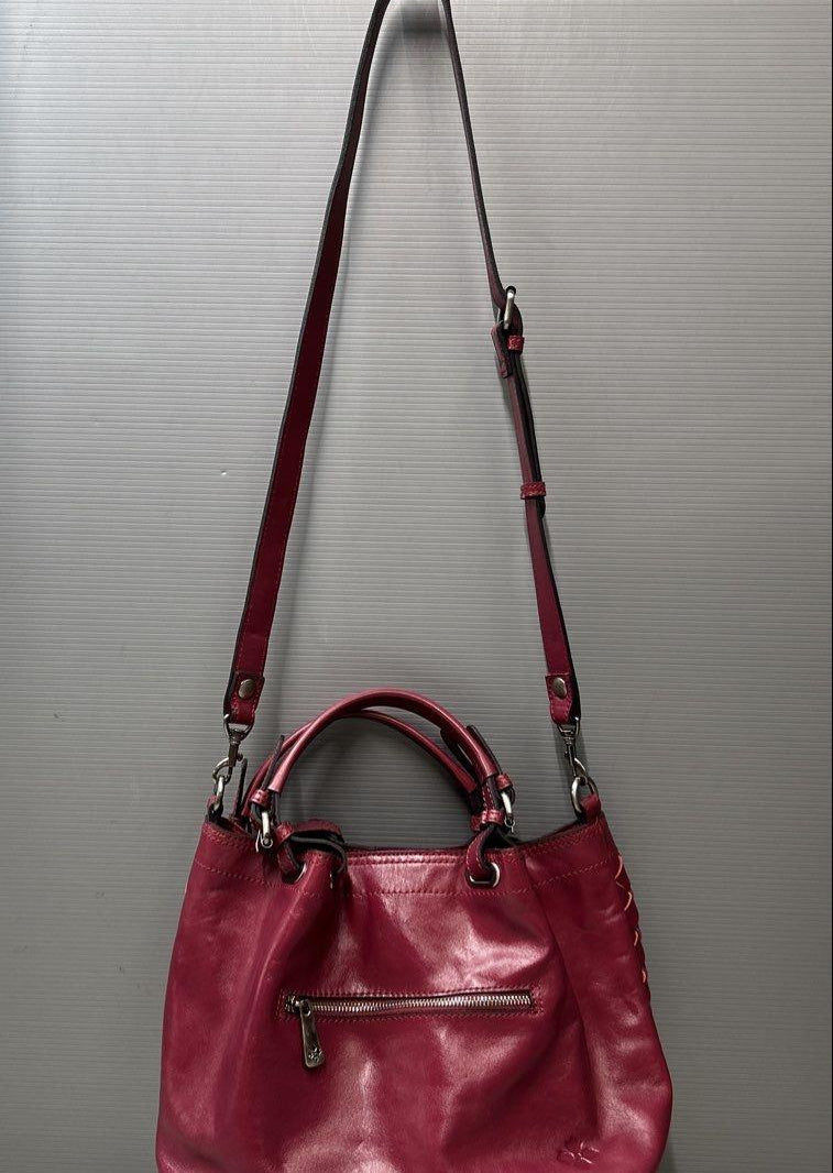 Patricia Nash Rometta Magenta Woven Leather Satchel Tote Bag
