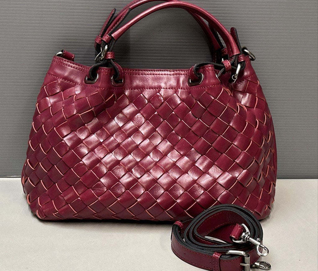 Patricia Nash Rometta Magenta Woven Leather Satchel Tote Bag