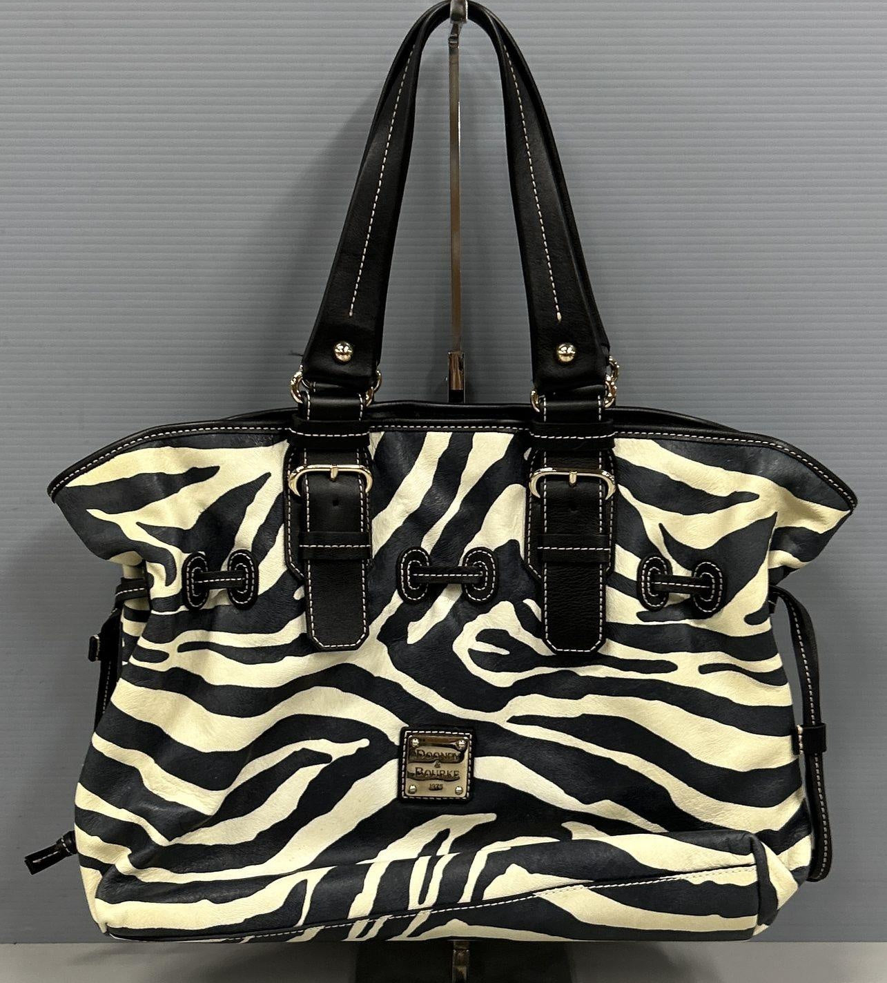 Dooney & Bourke Zebra Print Satchel Handbag with Leather Trim