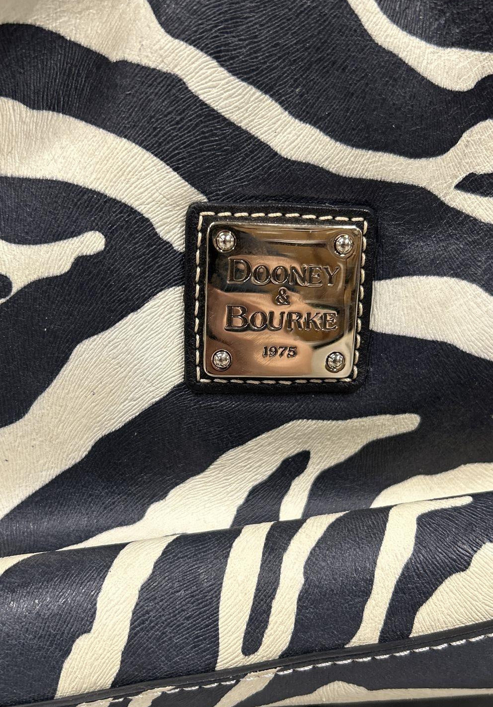 Dooney & Bourke Zebra Print Satchel Handbag with Leather Trim