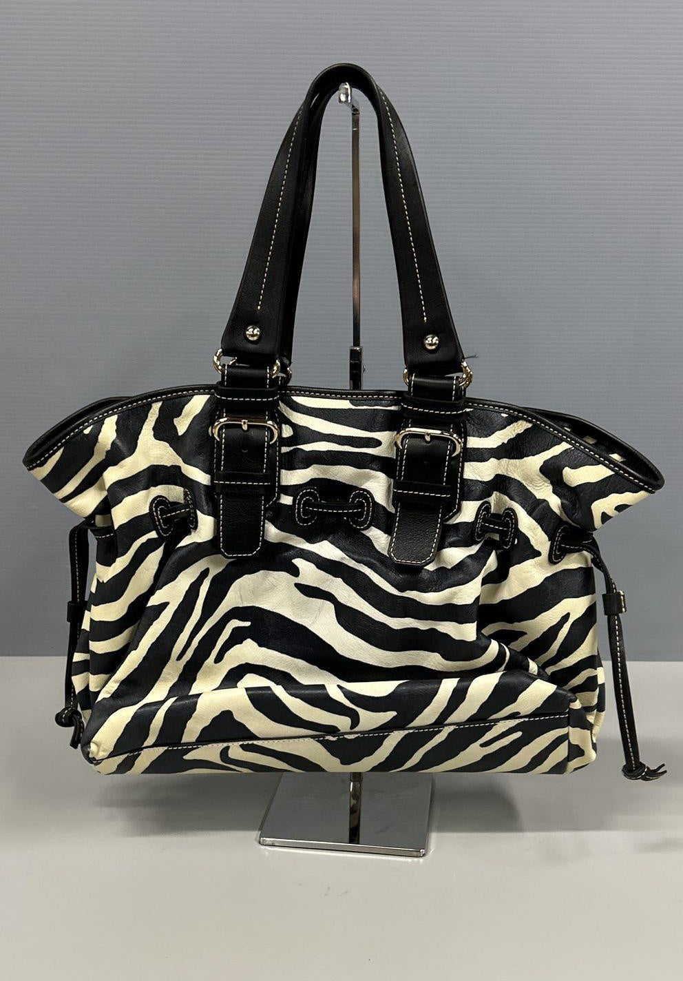 Dooney & Bourke Zebra Print Satchel Handbag with Leather Trim