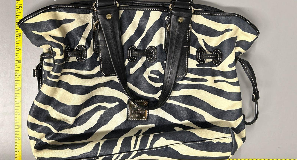 Dooney & Bourke Zebra Print Satchel Handbag with Leather Trim