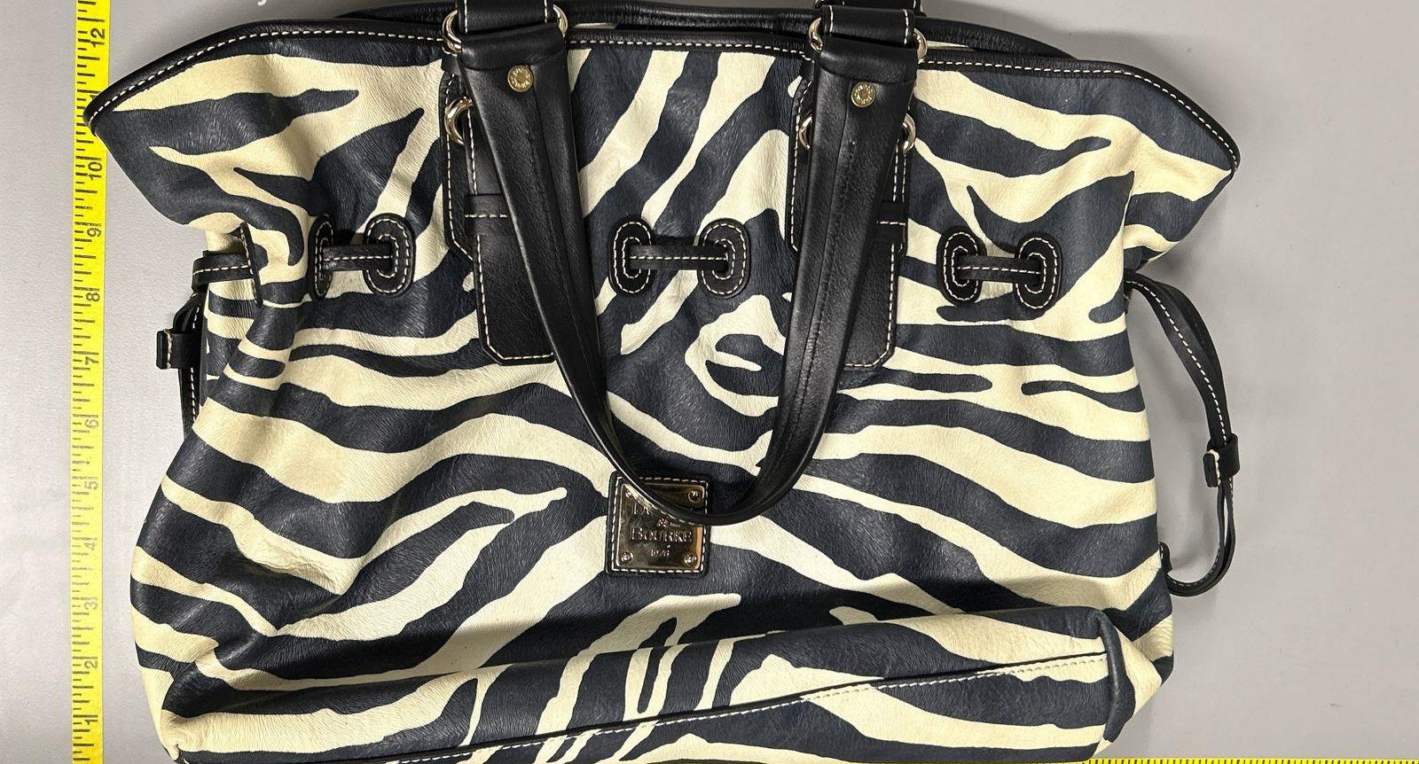 Dooney & Bourke Zebra Print Satchel Handbag with Leather Trim