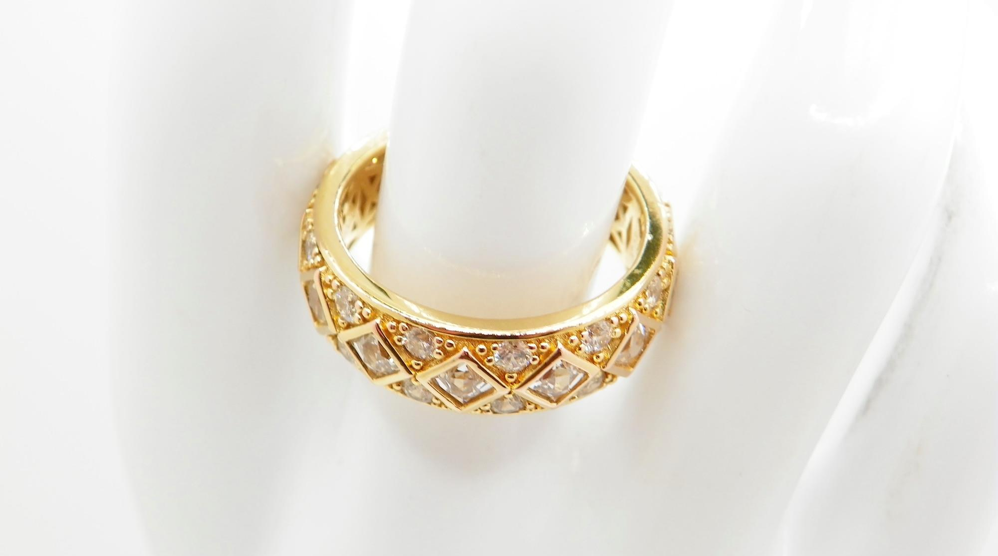 Tycoon Designer 7.4g 925 14K Gold Plated Sim Diamond (CZ) Wide Band Ring Sz 9