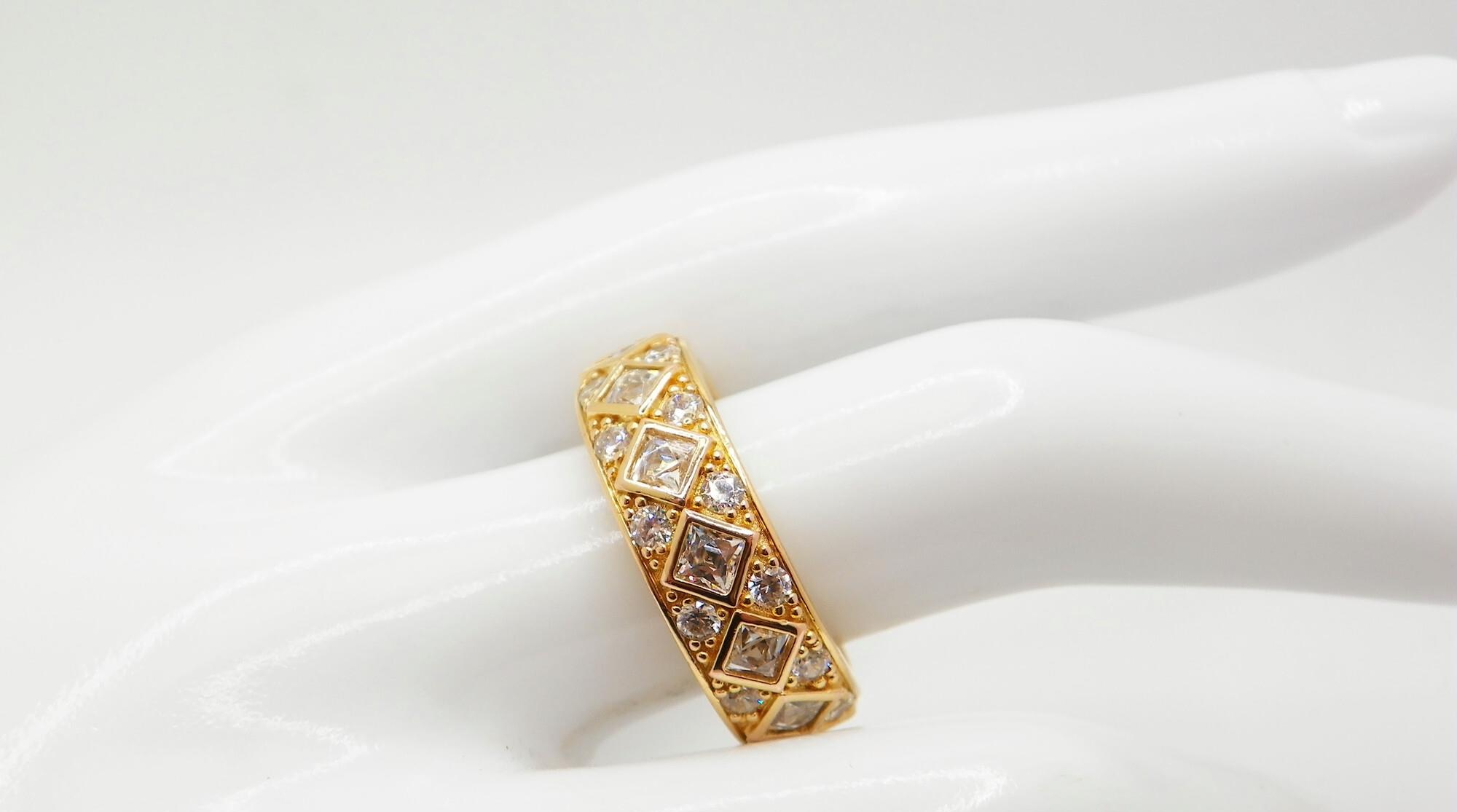 Tycoon Designer 7.4g 925 14K Gold Plated Sim Diamond (CZ) Wide Band Ring Sz 9